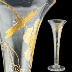 【入手困難】バカラ 黄金トンボのアンティーク花瓶 25cm 金彩エネメル装飾 花文様 1880年代頃 アール・ヌーヴォー調 H128