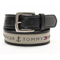 メンズベルト 人気ブランド トミーヒルフィガー TOMMY HILFIGER ブラック×カーキ 本革 ロゴ カジュアルベルト 38mm USA直輸入モデル メンズギフト 送料無料