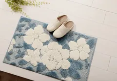 【人気商品】マット ボリューム 玄関 メル ブルー 長方形 約50×80cm 滑り止め イケヒコ 加工 立体的 花柄 丸洗い #1310730041701