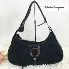 Salvatore　Ferragamo　サルヴァトーレフェラガモ　ワンショルダーバッグ　ハンドバッグ　ガンチーニ　シルバー金具　キャンバス　総柄　黒　ブラック　品番216842