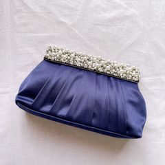 美品 ショルダーバッグ クラッチバッグ パーティーバッグ 2way ネイビー パール ビーズ シルバー チェーン 結婚式 二次会 パーティ フォーマル セレモニー おしゃれ