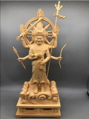 総ケヤキ材 仏教工芸品 木彫仏教 精密彫刻 仏師で仕上げ品 八臂弁財天