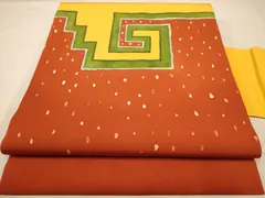 平和屋着物◎塩瀬　九寸名古屋帯　手描き　幾何学文様　正絹　逸品　AABA0646dt