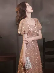 スパンコールロングドレス?プリンセス気分の華やかパーティー用