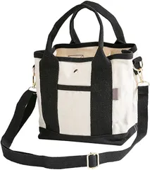 Crossmarbery(クロスマーベリー) ミニトートバッグ 2way ショルダーバッグ キャンバス ハンドバッグ 手提げ 軽量 R36 AV/BK( アイボリー/ブラック)