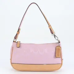 美品 コーチ アメリカ製 シグネチャー アクセサリーポーチ 6094 レザー ショルダーバッグ 肩掛け ピンク レディース EEE CT16-8【中古】