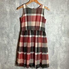 ブルーレーベルクレストブリッジ シフォンワンピース チェック柄 裏地付き 赤 Sサイズ相当 ★お値段交渉を受け付けます。