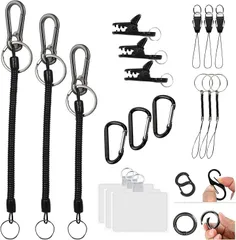 エクスペリエンスデザイン XPデザイン スマホ落下防止 コイルストラップ カールコードストラップ ８種20点セット 高弾性 伸縮式(ブラック（８種20点セット）)