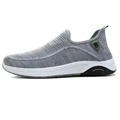 スリッポン スニーカー メンズ ニットアッパー ウォーキング シューズ かかとが踏める スポーツ 通勤通学 室内 歩きやすい 立ち仕事 蒸れない 運動靴 ジム 作業 普段履き おしゃれ 柔らかい 痛くない 歩きやすい 履きやすい ソフトクッション グレー