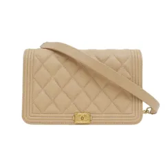 【名東】【CHANEL】シャネル ボーイシャネル チェーンウォレット ショルダーバッグ キャビアスキン ベージュ GD金具 レディース【中古】