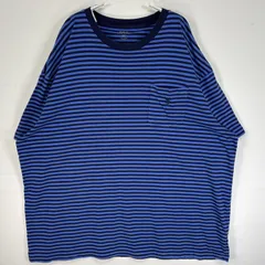 古着 ポロ・ラルフローレン POLO RALPH LAUREN 半袖Tシャツ ロゴ 刺繍 大きいサイズ クルーネック 2XB BIG  ブルー系 ボーダー メンズ