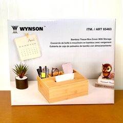 WYNSON 竹製ティッシュボックス 小物入れ付き ティッシュケース 小物収納 リビング インテリア バンブー