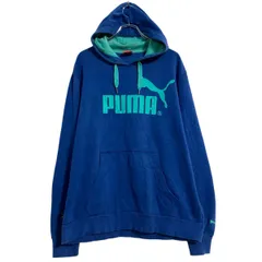 PUMA プリントスウェット パーカー XL ブルー プーマ スポーツ プルオーバー 裏起毛 ビッグサイズ 古着卸 アメリカ仕入 a702-5292