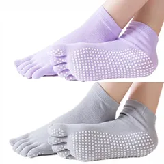 [Copeflap] ヨガソックス 5本指 ピラティス 靴下 滑り止め 2足セット レディース 指あり (グレーとライトパープル)