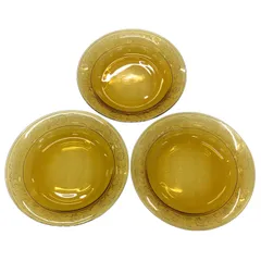 ガラス皿　3枚セット　アンティーク　曽我ガラス　昭和レトロ　琥珀色　アンバーカラー　ハーブ