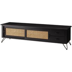 ローボード AVボード テレビ台150 昭和レトロ天然木(ミンディ) 天然ラタン(籐製)編み