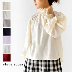 【新品】【slone square  スロンスクエア】 シャーリング スタンドネック ブラウス (7092) 春 秋 冬 シャツ フォーマル オフィス 長袖 フリルネック レディース ナチュラル 服 おしゃれ 人気 30代 40代 50代 60代 コットン