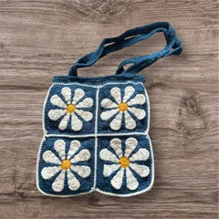 ハンドメイド　手芸　グラニースクエア　海外　デイジー　フラワー　　バッグ　裏地付き　裏地　韓国　かぎ編み　編み物　トートバッグ