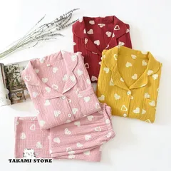 二重 ガーゼパジャマ レディース 綿100％ガーゼ ハット柄 前開き 襟付き 長袖長ズボン上下セット ルームウェア 吸湿 通気 敏感肌用 部屋着 春夏秋冬用