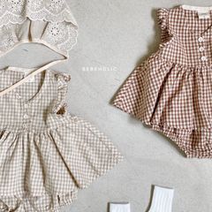 チェックワンピース かぼちゃパンツ　女の子　韓国子供服