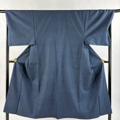 【美品】 男着物 身丈142cm 裄丈70cm M 袷 アンサンブル 大島紬 純泥染 証紙 幾何学模様 濃紺 正絹 秀品 【中古】
