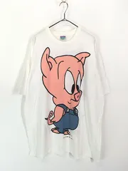レディース 古着 90s LOONEY TUNES ポーキー ピッグ プリント Tシャツ ワンピース ひざ丈 XL位 古着 