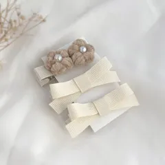 お花 リボン ヘアクリップ ベビークリップ アイボリー 《3個セット》 ラプティフルール キッズ ベビー キッズヘアアクセサリー キッズアクセサリー キッズピン ヘアピン   ivory 白 秋 モールヤーン ベロア 誕生日 出産祝い プレゼント