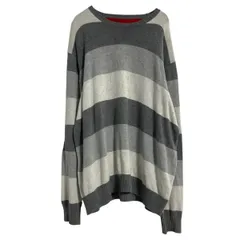 TOMMY HILFIGER コットン ニット セーター 2XL～ グレー ボーダー トミーヒルフィガー ビッグサイズ 古着卸 アメリカ仕入 a701-5492