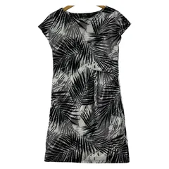 COUP DE CHANCE クードシャンス 総柄 フレンチスリーブワンピース size38/ブラック×ホワイト×グレー