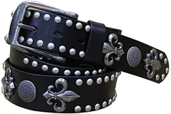 Laquest ラクエスト メンズ 革 スタッズ ベルト アンティーク コンチョ ユリ 紋章 レリーフ レザー( ブラック)