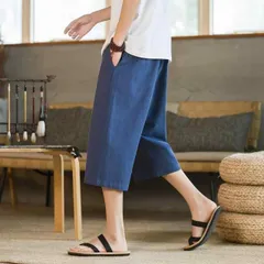 種類79：M/L：ブラック ダークブルー メンズ ファッション 服 男性用 オシャレ シンプル 大人 かっこいい 大きいサイズ ストリート 紳士服 リネン クロップド パンツ 薄手 ワイド レッグ 夏 綿 カジュアル パンツ 