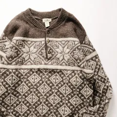 スコットランド製 90's LLビーン LLBEAN ノルディック調 ヘンリーネック ウール ニットセーター (M) アースカラー 90年代 旧タグ オールド アメリカ古着 USED  ビンテージ ヴィンテージ