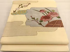 明綴れ 手織 袋帯 細密 天井格子文 唐花 金糸 銀座おおぎ屋扱い 正絹 7808□ 夏帯 紗 明綴れ 正絹袋帯 唐花文様 美品 正絹 袋帯 西陣織 紗綾