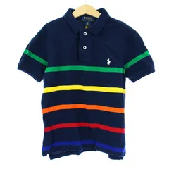 ポロ ラルフローレン POLO RALPH LAUREN ストライプド コットン メッシュ ポロシャツ 0200017216 ジュニア カットソー 鹿の子 半袖 刺繍 8 140cm 紺 ネイビー /KU ■MA
