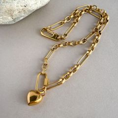 ショップオープン記念！20%OFF♡ ハートチャーム&チャンキーチェーンネックレス　ゴールド　サージカルステンレス　ハートチャーム　金属アレルギー対応　mamo