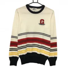 ジャックバニー セーター 白×ネイビー×レッド 一部ボーダー コットン混 ニット レディース 2(L) ゴルフウェア Jack Bunny