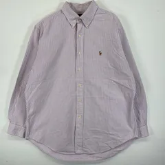 古着 90's/90年代 ラルフローレン RALPH LAUREN 長袖シャツ ボタンダウン ロゴ刺繍 ワンポイントロゴ 16 2/1  パープル系 ストライプ メンズ