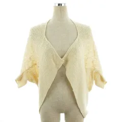 ミミ&ロジャー mimi&roger ニット カーディガン 七分袖 前開き ドルマンスリーブ 透かし編み ケーブル編 薄手 麻混 リネン混 無地 F 白 アイボリー トップス