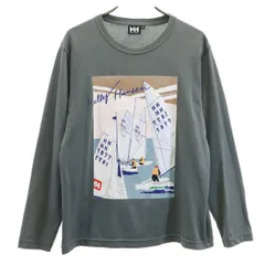 HELLY HANSEN ヘリーハンセン ヨット プリント 長袖 Tシャツ WM チャコールグレー ロンT アウトドア レディース 古着