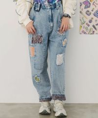 ScoLar（スカラー）星花アップリケ ブリーチ加工デニムパンツ　グレー、ネイビー　151657