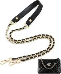 【在庫処分】BXSKRES(なか) ショルダースト ショルダーストラップ バッグ用 チェーンショルダーストラップ ショルダーバッグ ひも バッグ修理 交換用 持ち手ストラップ ショルダースト 単品 ラップ バッグ用 約120cm (レザー(一部) 黒＋