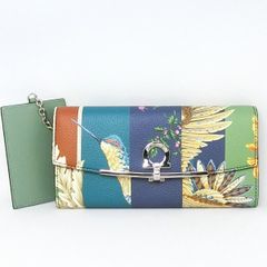 サルヴァトーレ フェラガモ Ferragamo 二つ折り長財布 花鳥プリント JP-22 D150★極美品★