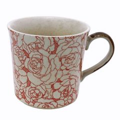 派手すぎないレッドローズ柄　マグカップ 　泉文山作　美濃焼　陶器　上品