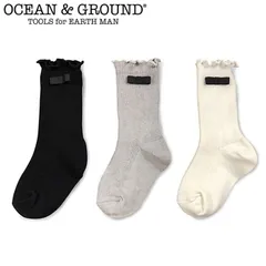 Ocean＆Ground オーシャンアンドグラウンド ソックス 靴下 キッズ 女の子 1足 クルーソックス 子供 MELLOW RIB ブラック グレー オフホワイト 1912004 1足おしゃれ リボン クルー丈