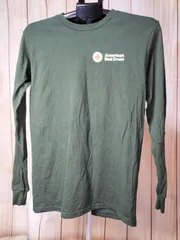 GILDAN ギルダン S ロンT グリーン American Red Cross イエティ プリント 古着Tシャツ