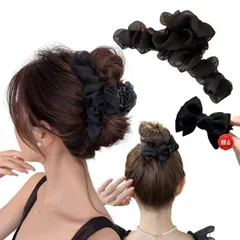 【迅速発送】バンスクリップ リボン 大きめ 髪ドメクリップ シフォン ヘアクリップ 髪留め しっかりとまる バレッタ 強力 フランスクリップ へあくりっぷ 韓国風 おしゃれ 髪 クリップ オフィス シンプル ヘアアクセサリー 髪飾り レディース 通勤 結婚式