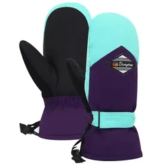 スキーグローブ 子供 スノーボード グローブ キッズ スキーミトン 子ども 手袋 防水 防寒 てぶくろ 冬【撥水加工/暖かく裏起毛/防風保温/滑り止め/耐磨耗】雪遊び・雪合戦・通学・ウインター 男の子 女の子 (M, 紫×ブルー)
