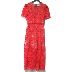 美品 22AW Self-portrait セルフポートレイト ショートスリーブ バックジップアップ レース ワンピース サイズUS4 レッド レディース 古着 中古 USED