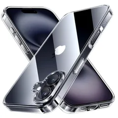 NIMASO iPhone 16 Plus 用 ケース クリア 黄変防止 耐衝撃 米軍MIL規格 SGS認証 PC背面 いPhone 16 Plus 対応 傷つけ防止 超薄型 軽量 ワイヤレス充電対応 ストラップホール付き アイフォン 16 プラス 対応  0