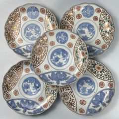 746 錦手　花　龍　古伊万里　伊万里焼　骨董　アンティーク　中皿　7寸皿　5客セット
